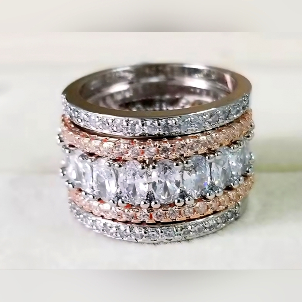 Rose Gold and Silver Overlay Ring with Sparkling CZs